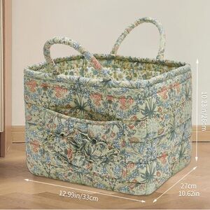 Quilted Fabric Storage Basket with Handles – Boho Foldable Floral Organizer Bin